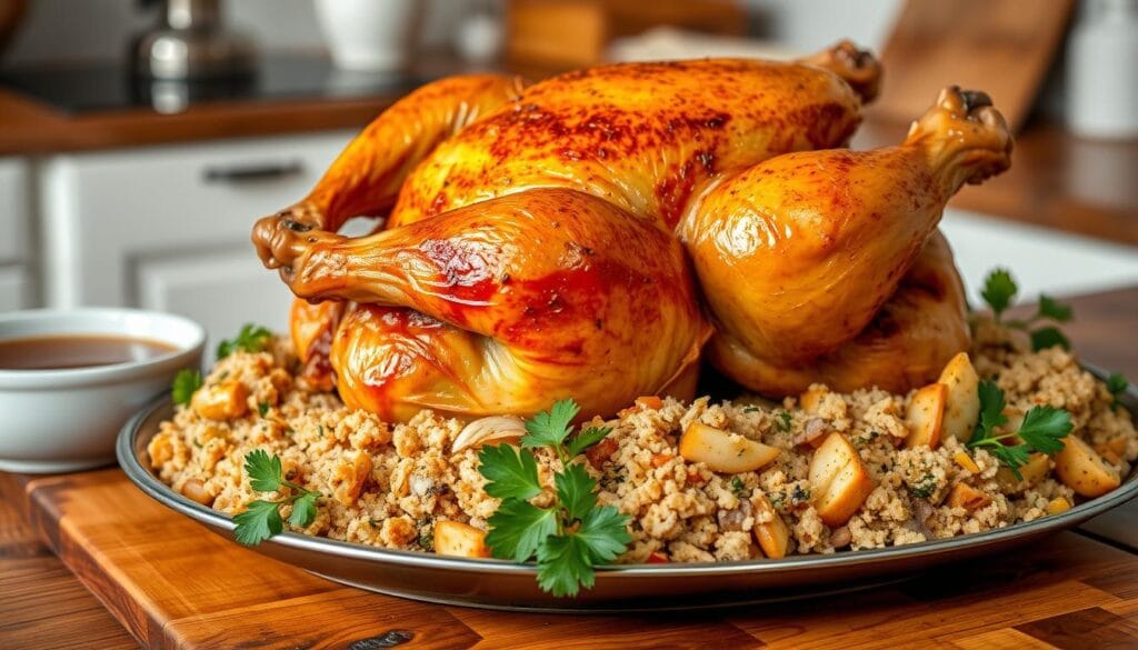 Baked Chicken and Dressing Southern Style