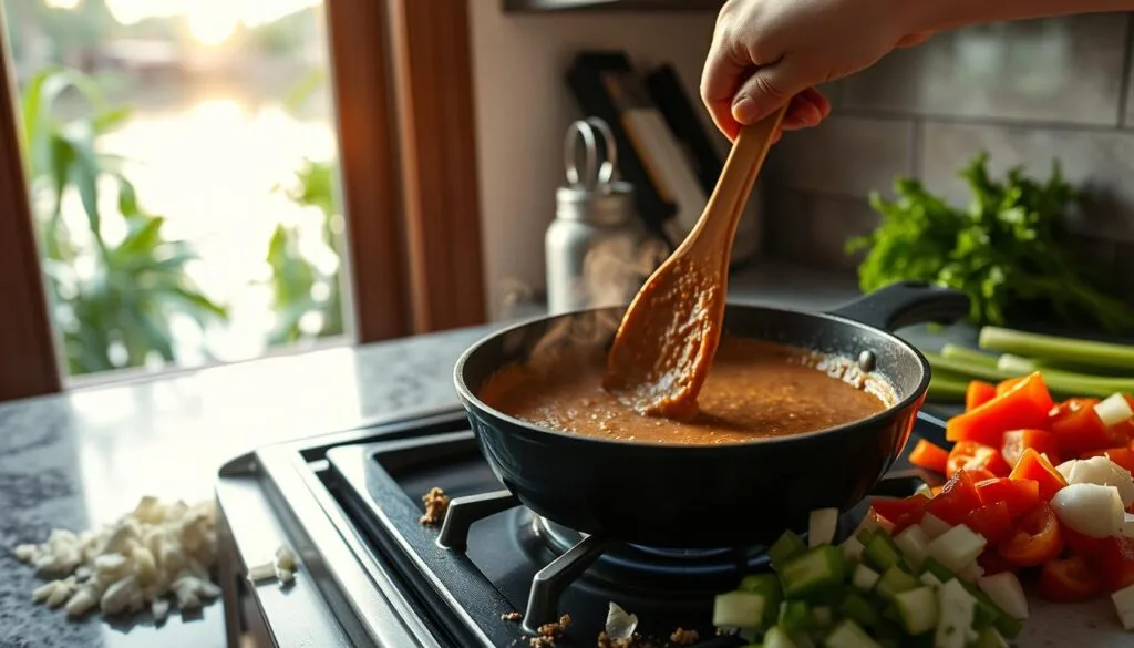 Preparing Roux for Seafood Gumbo Preparing Roux for Seafood Gumbo