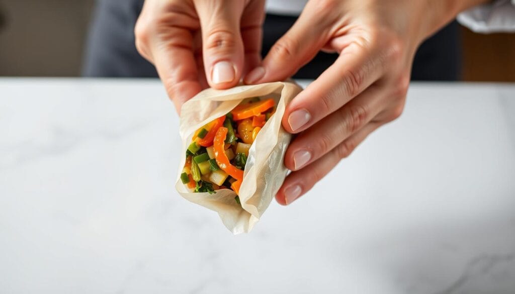 Vegetable Egg Roll Wrapping Technique