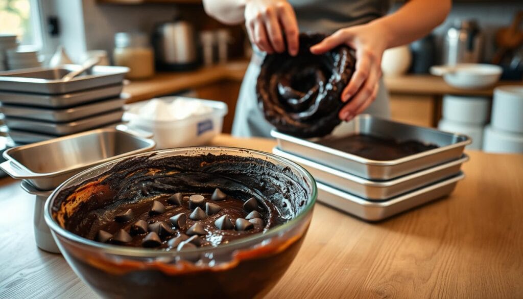 chocolate chip brownie preparation