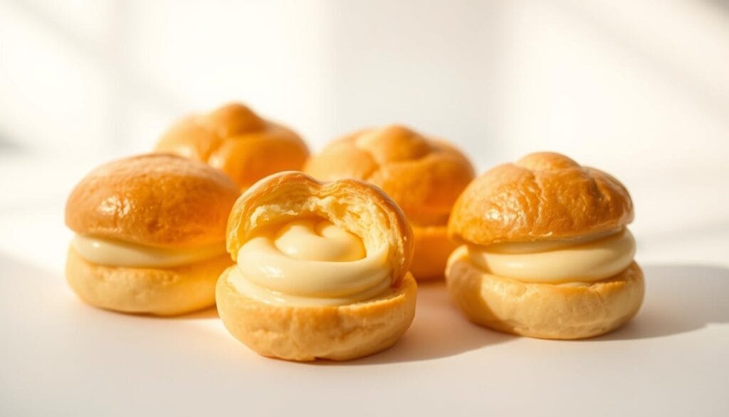 freshly baked cream puffs (choux pastries)