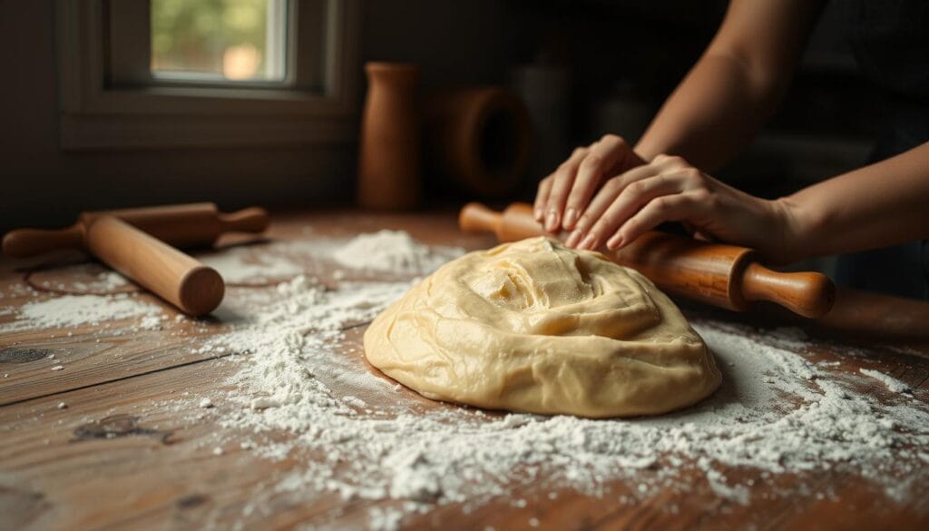 preparing pastry dough